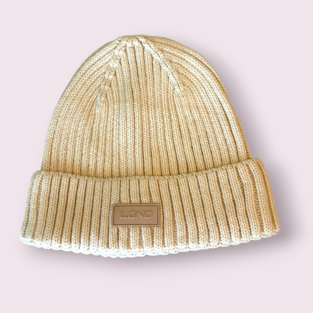 LGND Cream Ribbed Knit Beanie Cuffed Winter Hat One Size NWOT